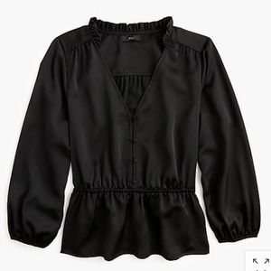 Black V neck button detail peplum top